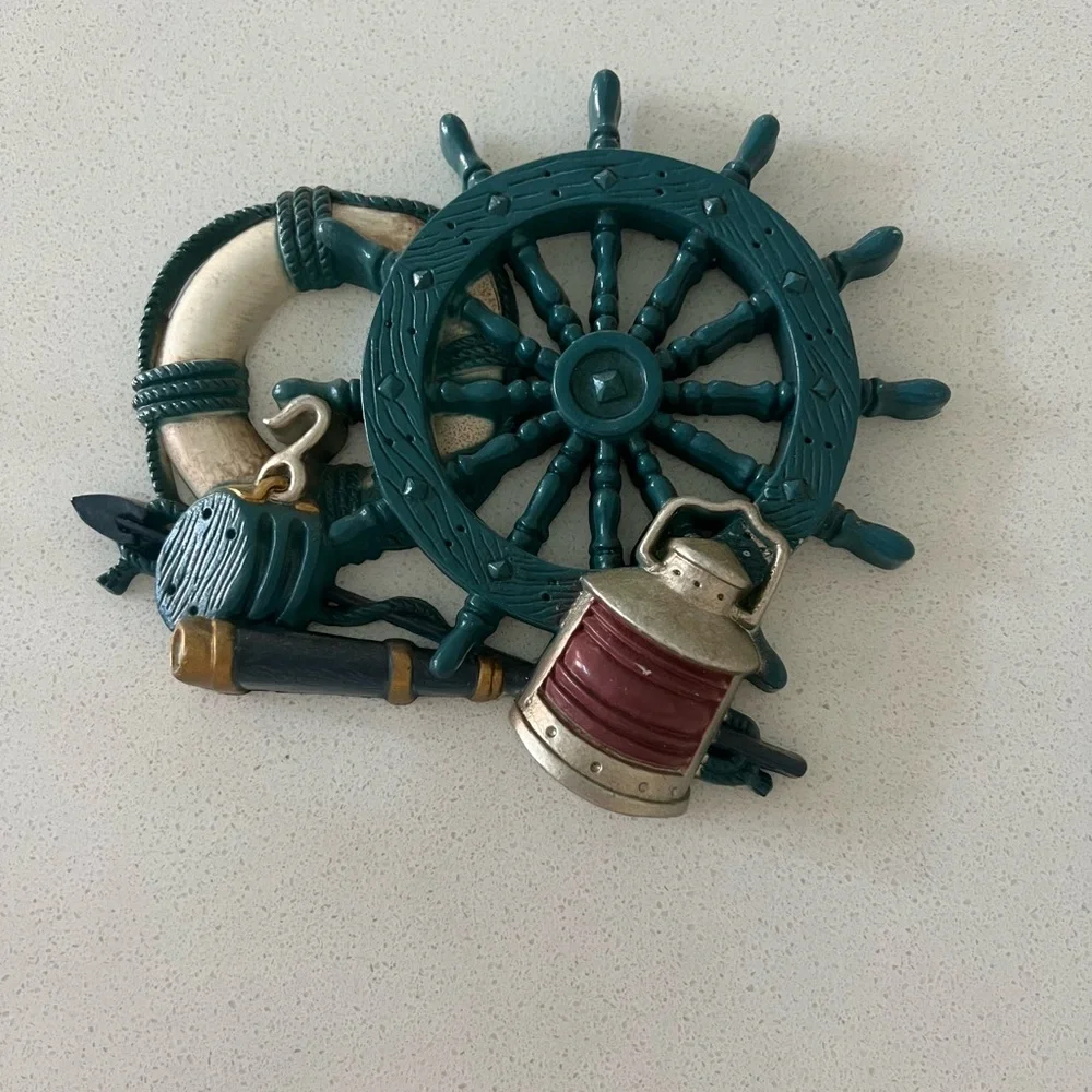Vtg 1980s Burwood Home Interiors Nautical‎ Wall Art Ship Boat Wheel Set Of 3